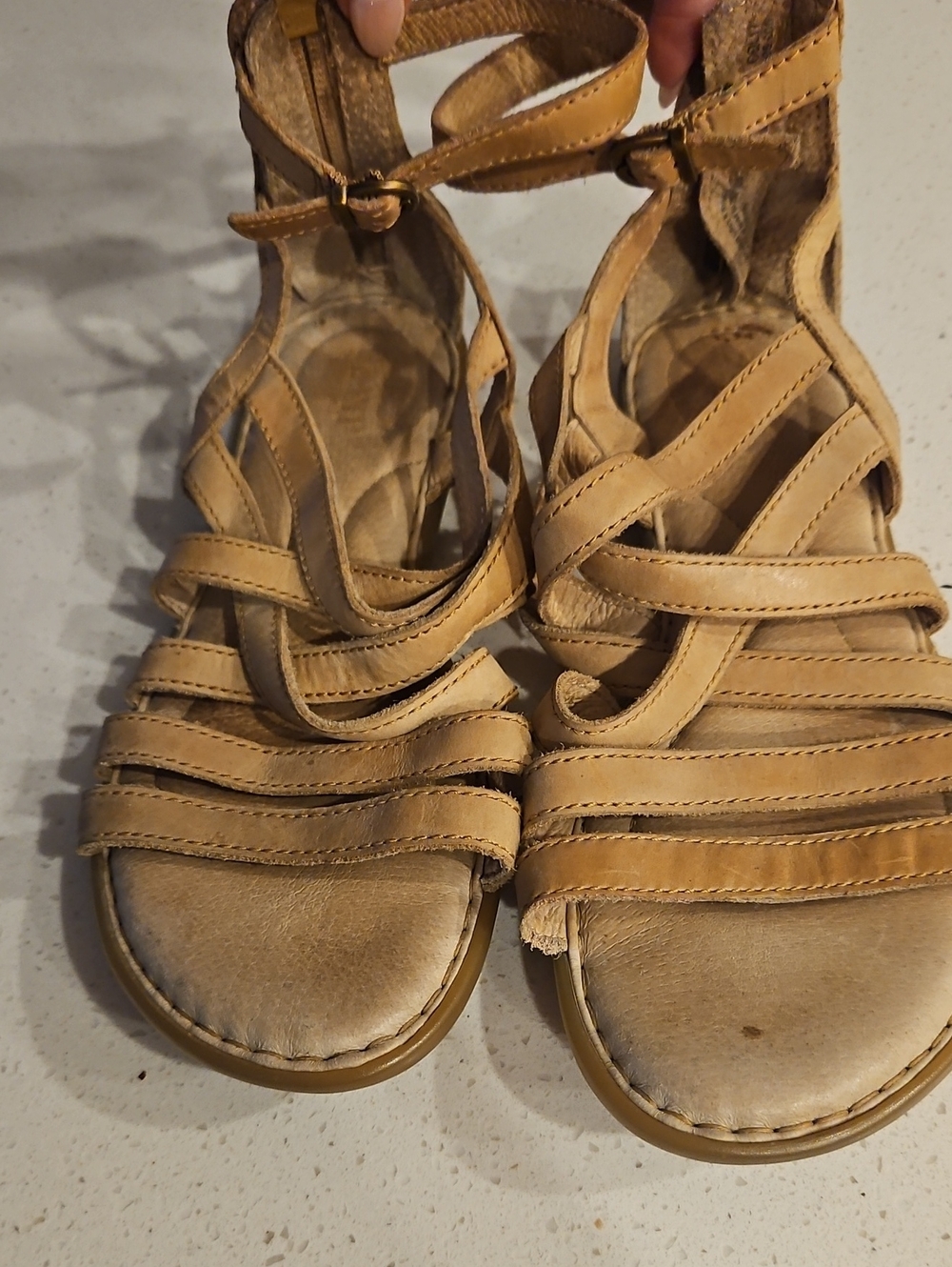 Born Tan Strappy Ankle-Tie Sandals